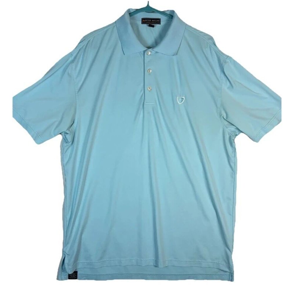 Peter Millar S/S Summer Comfort Polo Shirt Golf Light Blue Solid Men’s Large